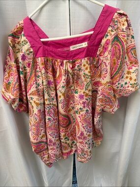 Grace & Emma Pink Paisley Square-Neck Tunic Top